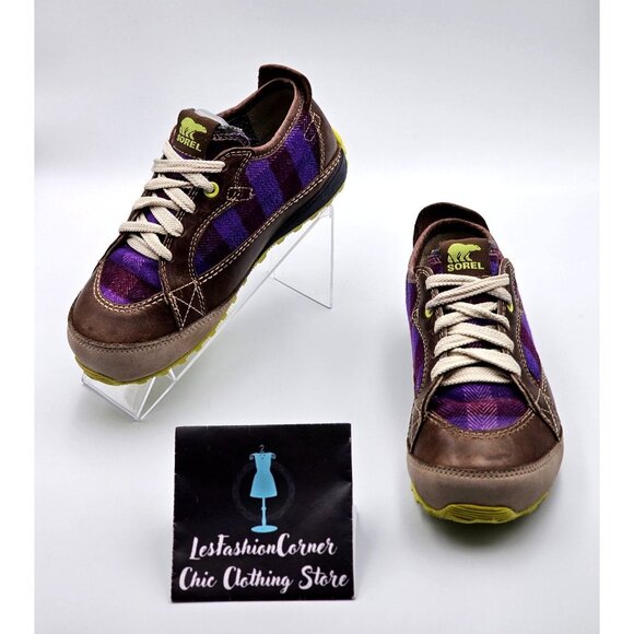 Sorel Shoes - Sorel Women's Purple & Brown Mackenzie Lined Leather Plaid Sneakers Sz 6 379